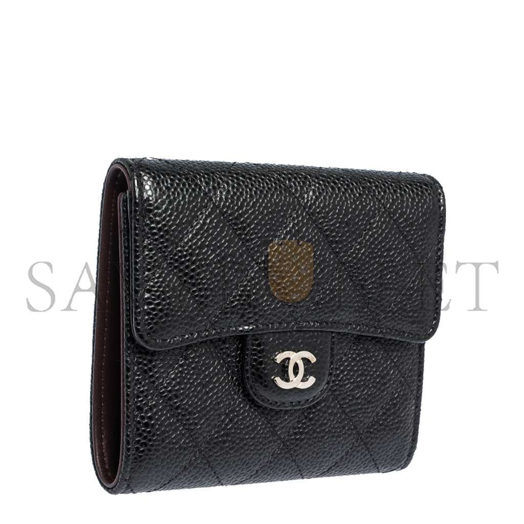 CHANEL MASTER BLACK QUILTED CAVIAR LEATHER TRIFOLD WALLET (11.5*10.5*3cm)